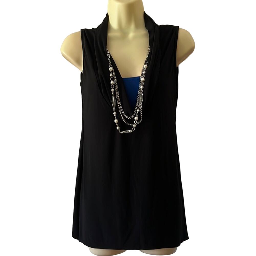 Jason Maxwell Black & Blue Slinky Knit Top with Detachable Necklace